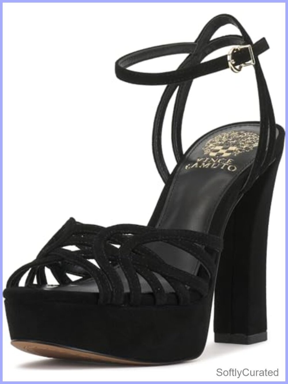 Suede Platform Heeled Sandal Ankle Strap Open Toe Block Heel